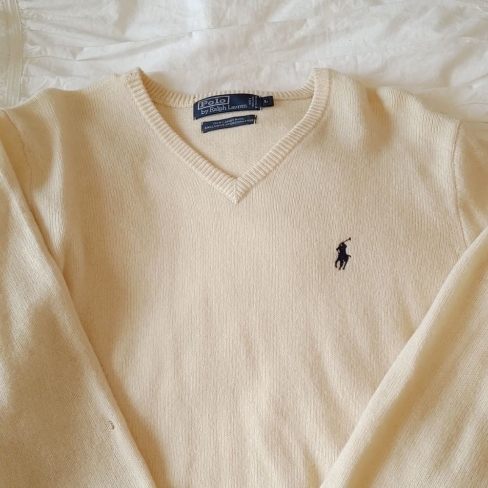 Cream Polo v-neck sweater